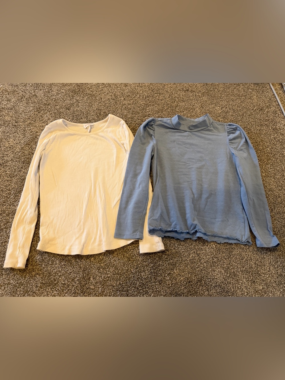 OshKosh B'gosh Light Blue Turtleneck & Cat& Jack Cream Ribbed Long-Sleeve Tops